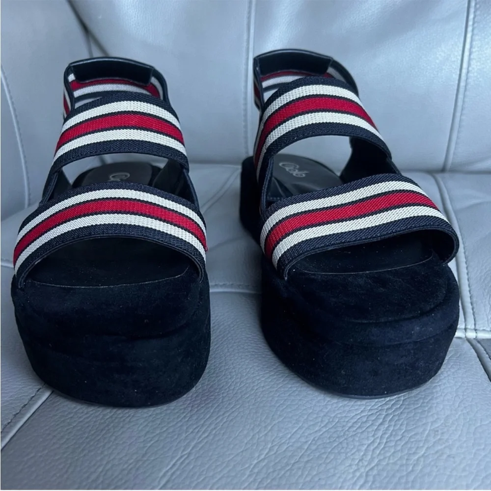 Golo Baird Elastic Strap Platform Sandal Sz 7 Black Red White Chunky Striped